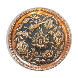 Handcrafted Circular Copper Engraving (Ghalamzani) with Floral Design