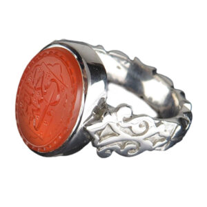 Handcrafted Silver Ring with Orange Yemeni Agate by Engraved Hasbi Allah