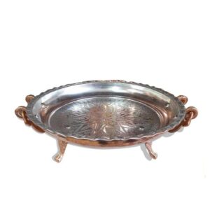 Original Zanjan Round Copper Tray with Handles and Stand