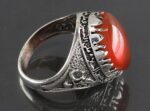 Simple Men's Yemeni Red Agate Silver Ring with Frame Engraving "Ya Hussain & Salawat Imam Hussain" - Image 5