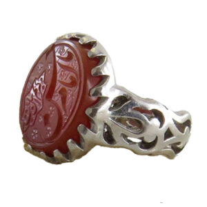 Bold Silver Ring with Red Yemeni Agate Ya Imam Hassan