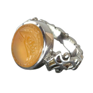 Elegant Handcrafted Silver Ring, Yemeni Orange Agate, Engraved with Ya Mahdi