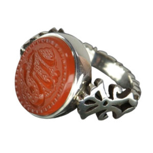 Exquisite Handmade Silver Ring with Orange Yemeni Agate [Ya Imam Hassan]