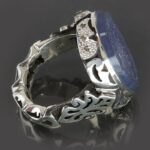 Handcrafted Blue Yemeni Agate Silver Ring with Real Diamond & Surah "Al Asr" Engraving - Image 4