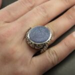 Handcrafted Blue Yemeni Agate Silver Ring with Real Diamond & Surah "Al Asr" Engraving - Image 3