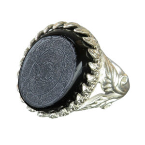 Handmade Women's Silver Ring with Black Agate, 16 Surahs (16 Zikr)