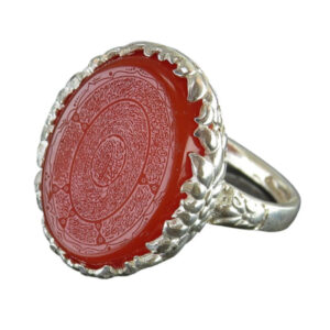 Handmade Women's Silver Ring with Red Agate, Engraved with 16 Surahs (16 Zikr)