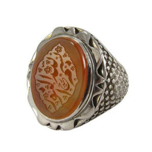 Men's Orange Yemen Agate Ring with Bismillah Al-Noor Engraving