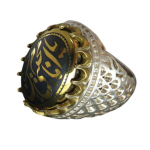 Men's Silver Ring with Black-Gold Hadid "Ya Imam Hassan Mojtaba"
