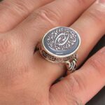 Men's Silver Ring with Blue-Lilac Agate, Engraved with Surah "Al-Ikhlas" - Image 5