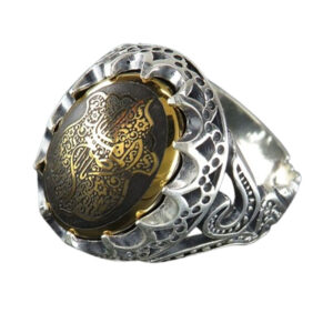 Men's Silver Ring with Hadid (Hematite), Engraved Ya Aba Saleh Al Mahdi & Ya Ali