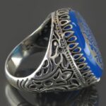 Men's Silver Ring with Large Blue Agate, Engraved with Surah "Al Ikhlas" - Image 4