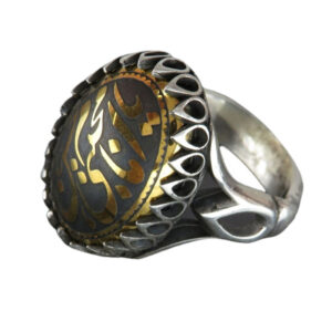Men's Silver Ring with Sini Hadid (Hematite) "Ya Imam Hassan Mojtaba"