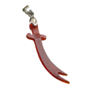Pendant with Red Agate Zulfiqar Sword, Engraved with Ayat al Kursi