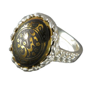 Women's Silver Ring with Hadid (Hematite), Engraved with Ya Mahdi