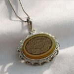 Yellow Agate Silver Necklace Featuring Surah "Al-Fatiha" Engraving - Image 3