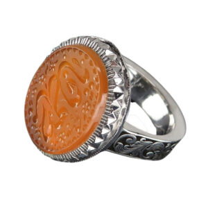 Authentic Silver Ring with Genuine Yemeni Orange Agate – Engraved [Ya Fatima]