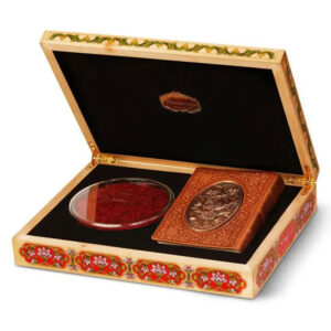 Baharaman Gol Mezan - 23.04g Negin Saffron with Quran in Artisan Wood Box