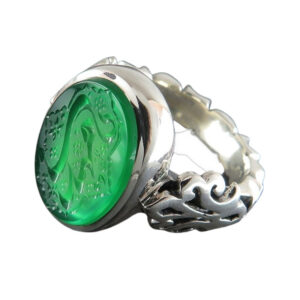 Handcrafted Silver Ring with Green Agate and Engraving Ya Mahdi