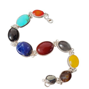 Handmade Umm al Banin with 9 Real Gemstone Silver Bracelet