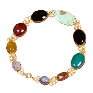 Luxury Um al-Banin Mixed Gemstone Silver Bracelet for Women’s