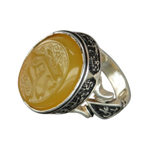 Men's Yellow Agate Silver Ring with Salawat & Ya Zahra Engravings (11.3g)