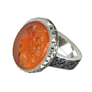 Silver Ring with Genuine Yemeni Orange Agate – Engraved [Fatima Al-Zahra]