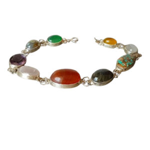 Umm al-Banin 9 Gemstone Silver Bracelet with Rare Natural Stones