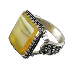 Yellow Agate Silver Ring with Shams Al-Sharaf & Ya Fatima – 925 Sterling Silver (7.11g)