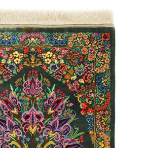 Arablou Full Silk Qom Rug with Green Field (60×90 cm)