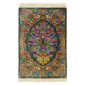 Arablou Full Silk Qom Rug with Green Field (60×90 cm)