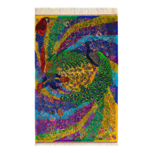 Handwoven Full Silk Persian Peacock Rug – Peacock Pattern by Taj (120×80 cm)
