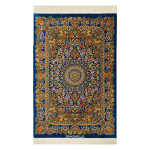 Mehrebakhsh Qom Rug, All Silk Rug Medallion – Navy Blue (60×90 cm)