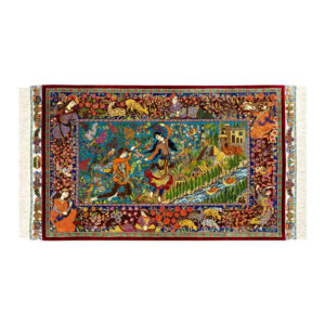 Premium Qom Silk Rug – “Layla & Majnun” Design by Arablou, 120×80 cm