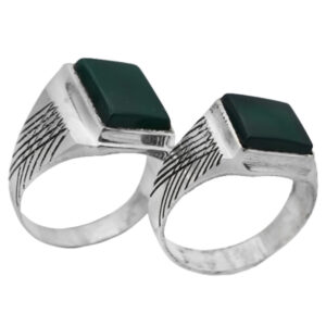 Adjustable Silver Rings – Green Agate & Hidden Imam Jawad Hirz (Set of 2)