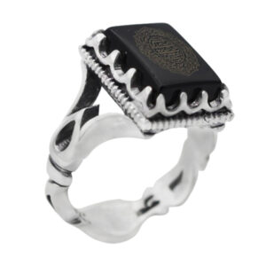 Black Agate Silver Ring – Leader Design with Imam Jawad’s Hirz & Ayat al-Kursi