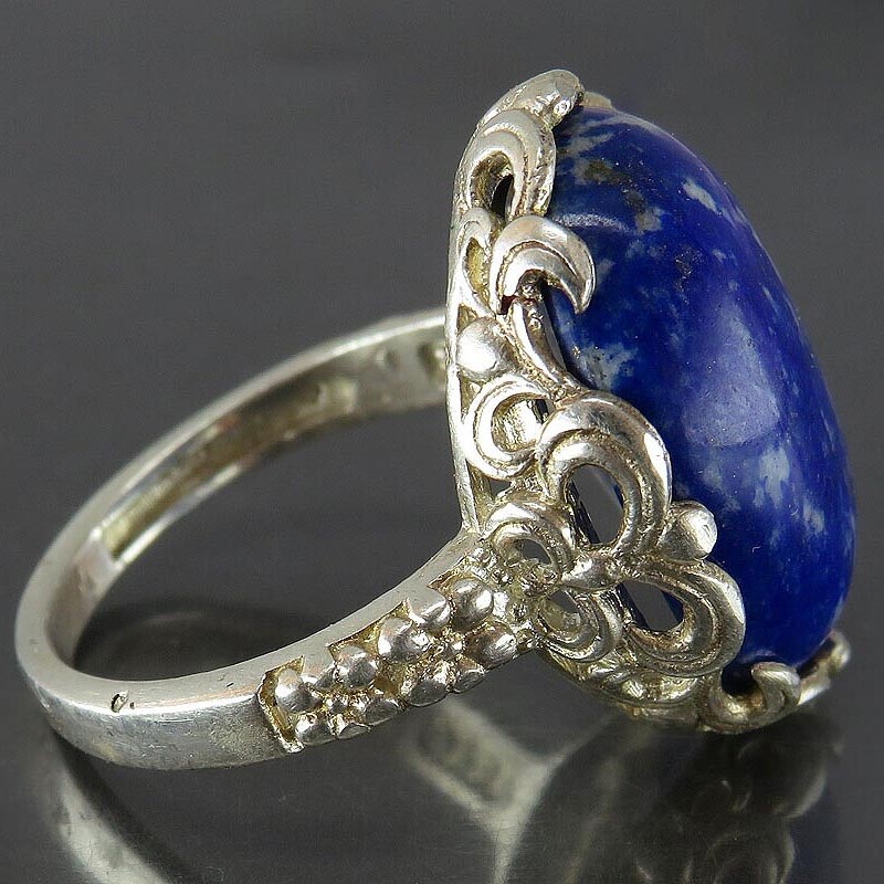 Silverly Sterling Silver Flat Top Ring – Oval Simulated Lapis Lazuli Gemstone In 925 Silver For Women - View #3