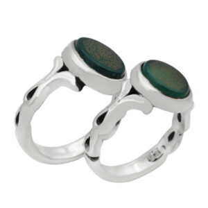 Couple’s Green Agate Silver Ring Set – with Imam Jawad’s Hirz & Ayat al-Kursi
