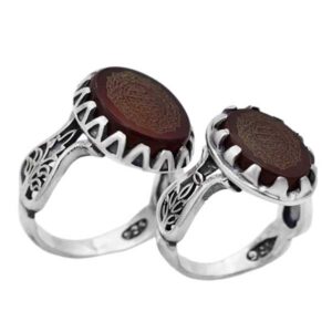 Couple’s Red Agate Silver Ring Set – with Harz-e-Imam Jawad & Ayat al-Kursi