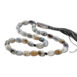 Elegant Striated Shajri Aqeeq Prayer Beads – 33 Oval Beads, Certified