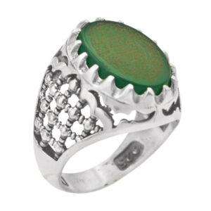 Green Agate Silver Ring – Yohanna Design with Imam Jawad’s Amulet & Ayat al-Kursi