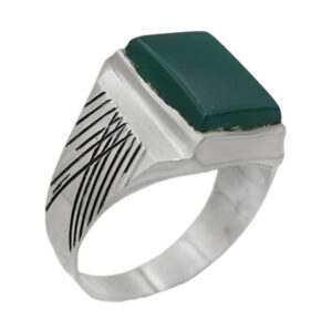 Handmade Green Agate Silver Ring – Moqtadi Design with Imam Jawad’s Amulet