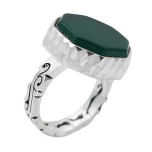 Men's Green Agate Silver Ring – Bahman Design with Imam Jawad’s Amulet