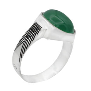 Men's Green Agate Silver Ring – Saed Design with Imam Jawad’s Hirz