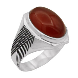 Men's Sterling Silver Ring – Harz e Imam Jawad & Red Agate Stone