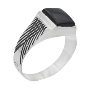 Men's Sterling Silver Ring – Hidden Harz e Imam Jawad & Black Agate Stone