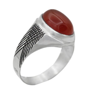 Men's Sterling Silver Ring – with Hidden Harz-e-Imam Jawad & Red Agate