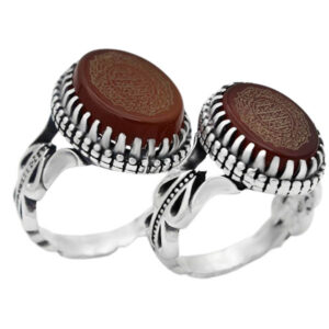 Red Agate Silver Ring Set – Design with Imam Jawad’s Amulet & Ayat al-Kursi
