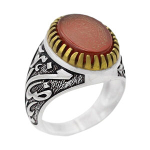 Red Agate Silver Ring – Zamen Aho Design with Imam Jawad’s Hirz & Ayat al-Kursi