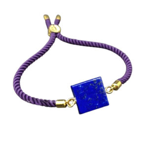 Women’s Square Lapis Bracelet – Adjustable Hemp Cord with Afghan Stone